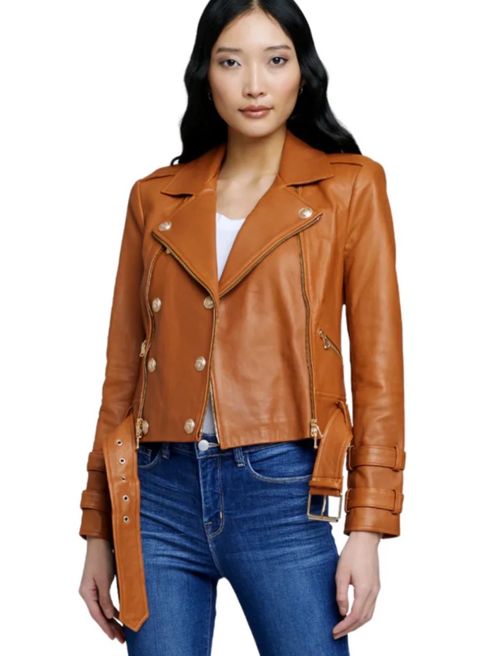 L'Agence Billie Belted Leather Jacket - Cognac